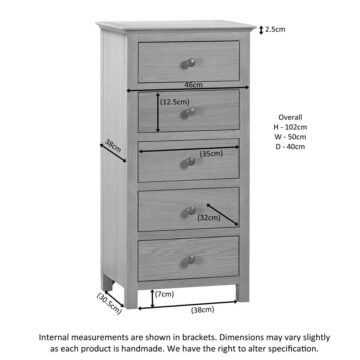 Emperor Oak 5 Drawer Tall Chest | Assembled