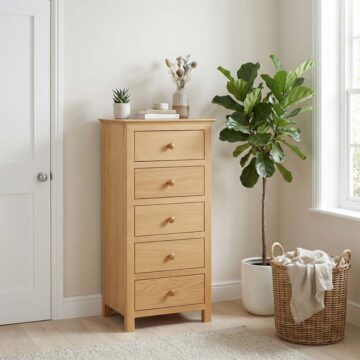 Emperor Oak 5 Drawer Tall Chest | Assembled