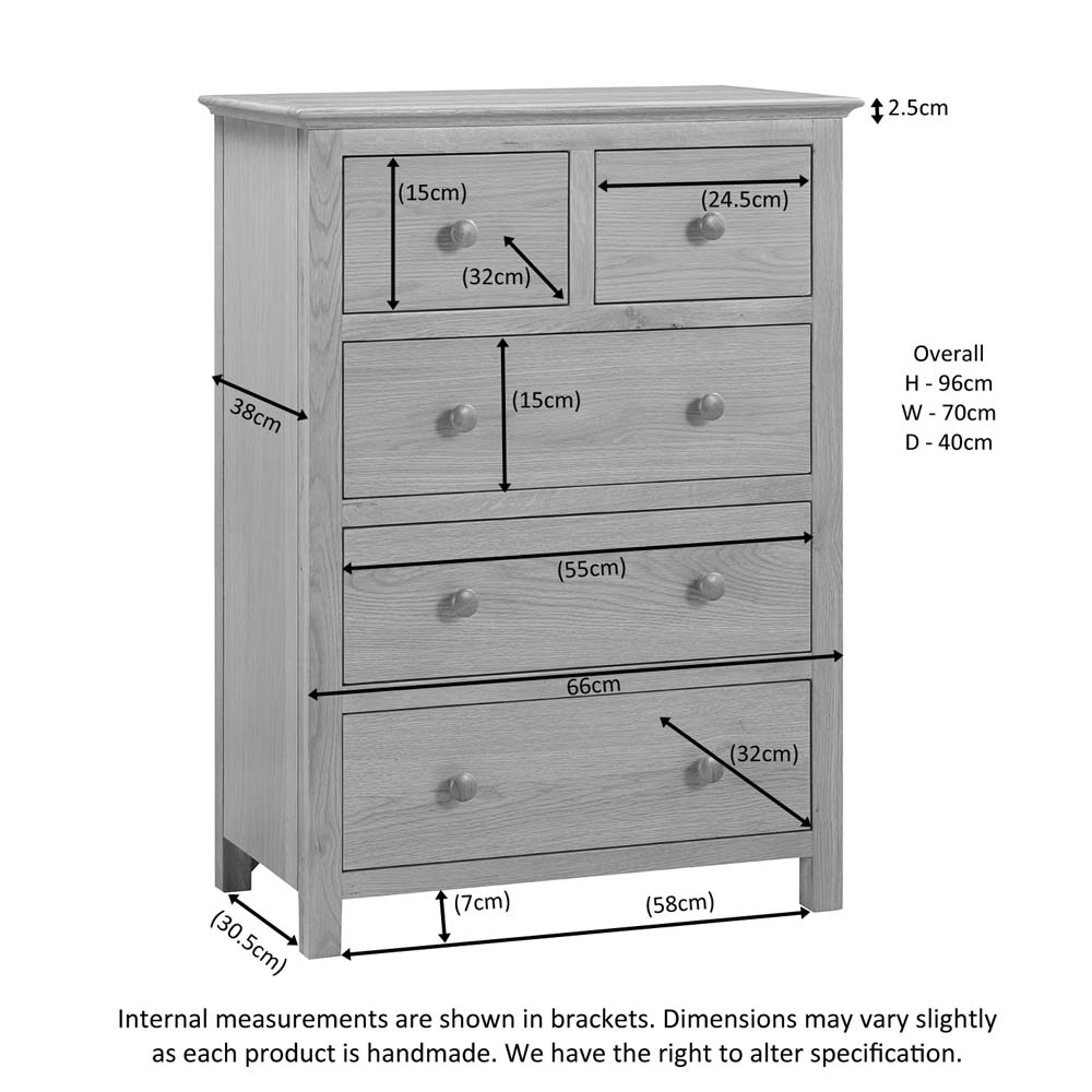 Emperor Oak 2 Over 3 Chest | Assembled