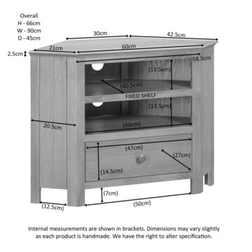 Emperor Oak 1 Drawer Corner TV Unit 90cm | Assembled