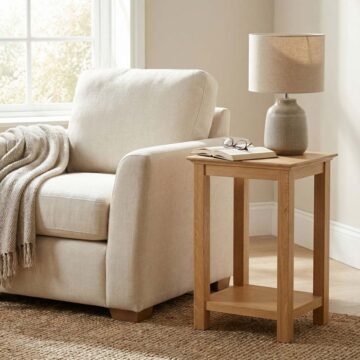 Emperor Oak Tall Lamp Table with Shelf | Assembled