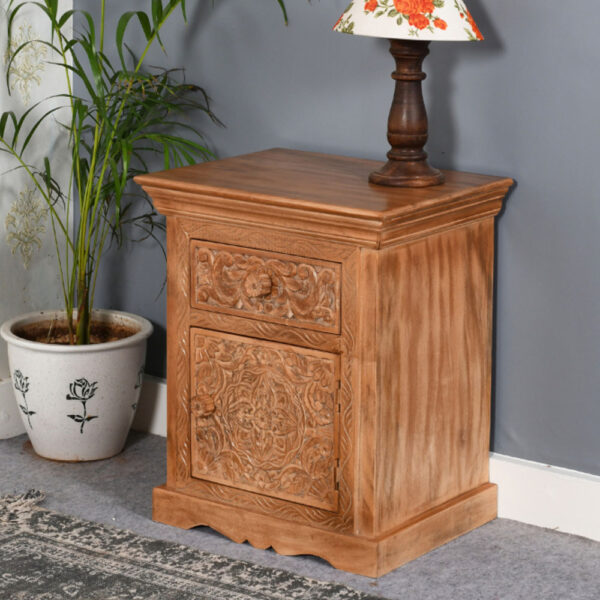 Russell Mango Wood Bedside Table With Storage |