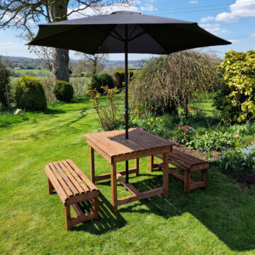 Timber Contemporary Table And Bench Set – Sits 4 | Assembled