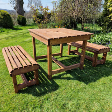 Timber Contemporary Table And Bench Set – Sits 4 | Assembled