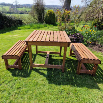 Timber Contemporary Table And Bench Set – Sits 4 | Assembled