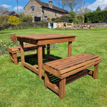 Timber Contemporary Table And Bench Set - Sits 4 | Assembled