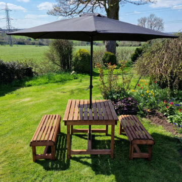 Timber Contemporary Table And Bench Set – Sits 4 | Assembled
