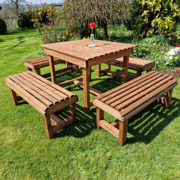 Timber Contemporary Table And Bench Set - Sits 8 | Assembled