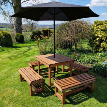 Timber Contemporary Table And Bench Set – Sits 8 | Assembled