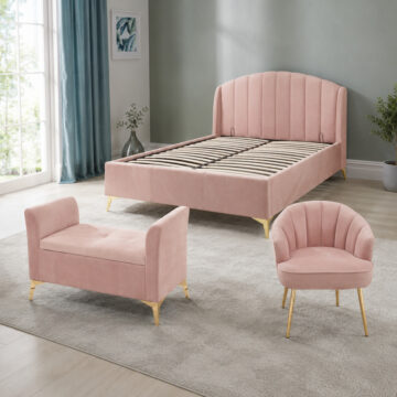 Haikou 150Cm End Lift Ott Pink + Chair Pink + Ottoman