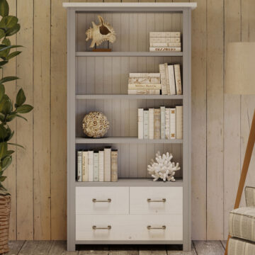 Aldgate Large Open Bookcase with Drawers | Assembled Grey