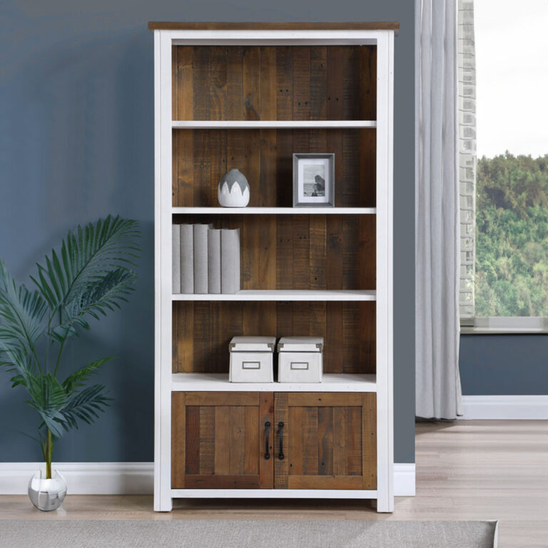 Barkingside White Large 2 Door Bookcase | Assembled | Oak World