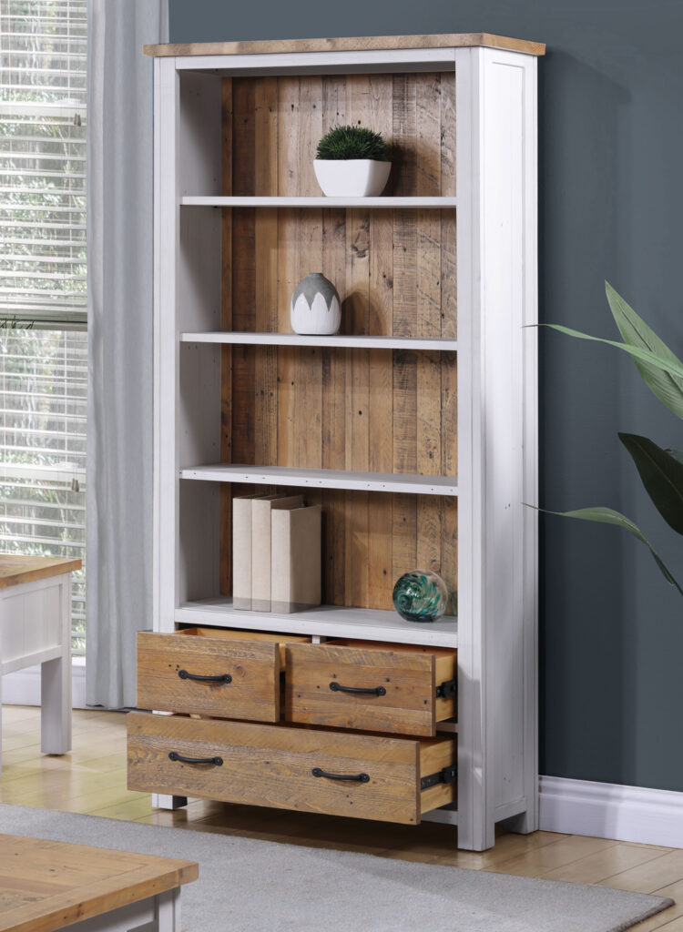 Barkingside White Large 3 Drawer Bookcase | Assembled | Oak World