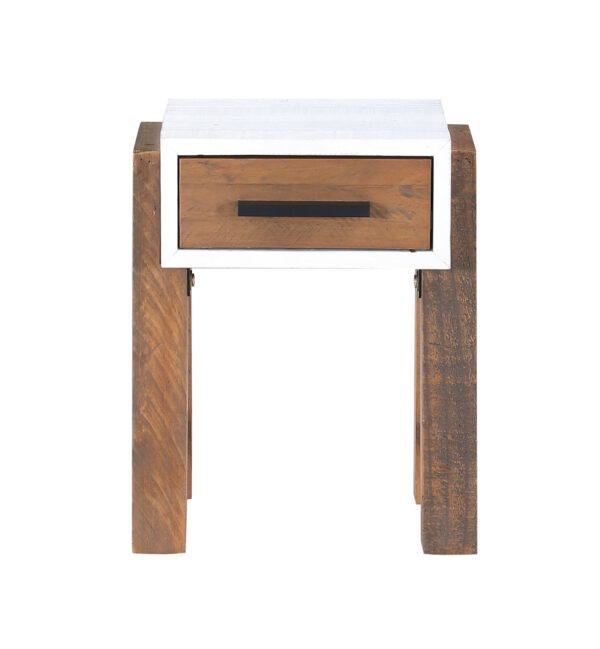 White Croydon Reclaimed Open Side Table With One Drawer | Bedside Table | Fully Assembled