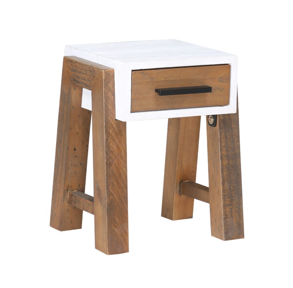 White Croydon Reclaimed Open Side Table With One Drawer | Bedside Table | Fully Assembled