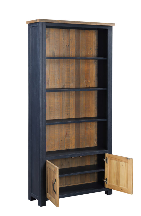Blue Debden Large Open Bookcase with Doors | Fully Assembled
