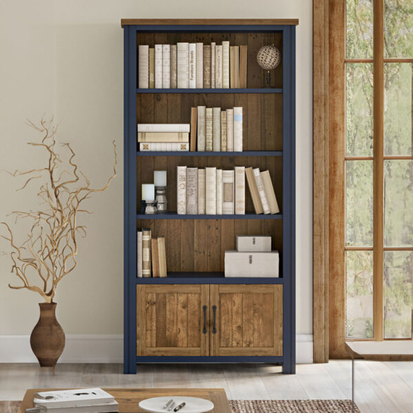 Blue Debden Large Open Bookcase with Doors | Fully Assembled