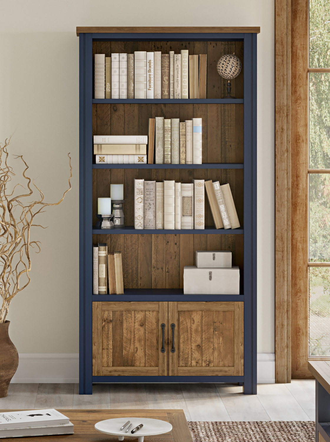 Debden Large Open Bookcase with Doors Fully Assembled Oak World