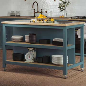Kennington Kitchen Island (Blue) Open with Breakfast Bar | Assembled