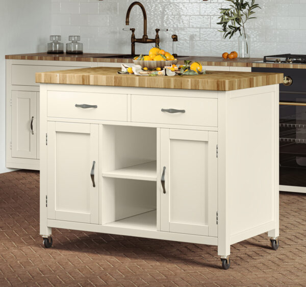 Kennington Kitchen Island (Cream) with Butchers Block