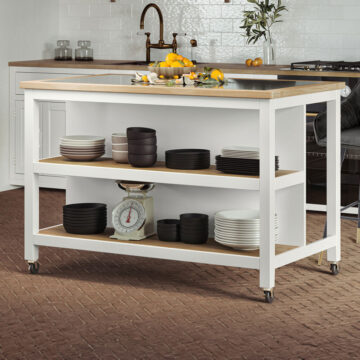 Kennington Kitchen Island (White) Open with Breakfast Bar | Assembled