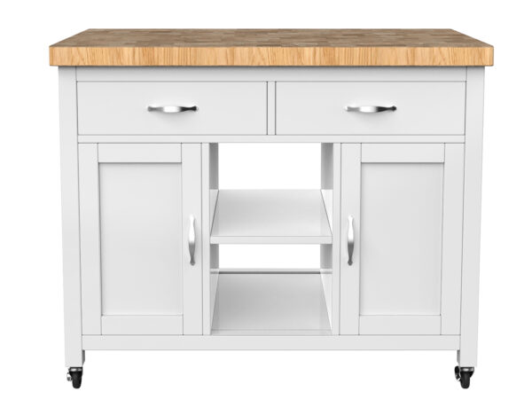 Kennington Kitchen Island (White) with Butchers Block | Fully Assembled