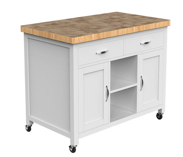Kennington Kitchen Island (White) with Butchers Block | Fully Assembled