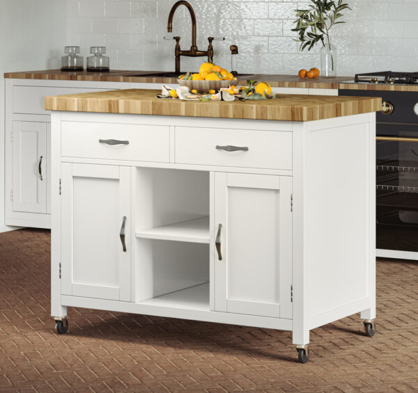 Kennington Kitchen Island (White) with Butchers Block