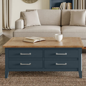 Blue Stockwell Coffee Table with drawers & hidden storage trunk | Assembled