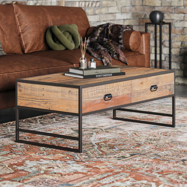 Black Victoria Rustic Coffee Table With Four Drawers | Fully Assembled
