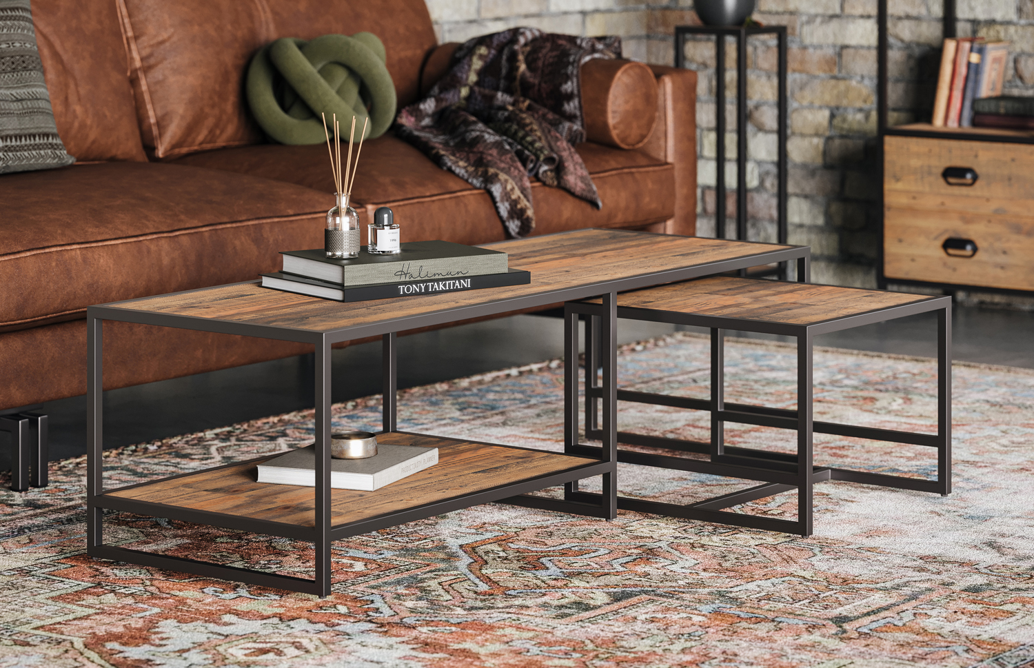 Victoria Rustic Coffee Table With Removeable Side Table Fully