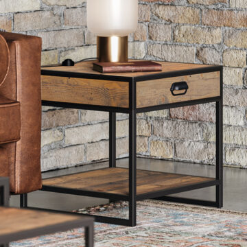 Black Victoria Rustic Lamp / Side Table With Drawer | Assembled