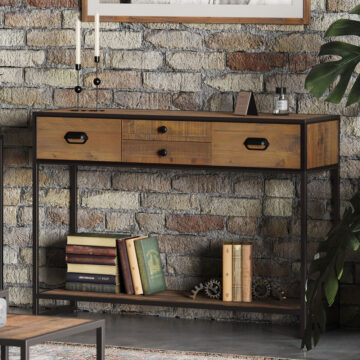 Black Victoria Rustic Large Console Table | Assembled