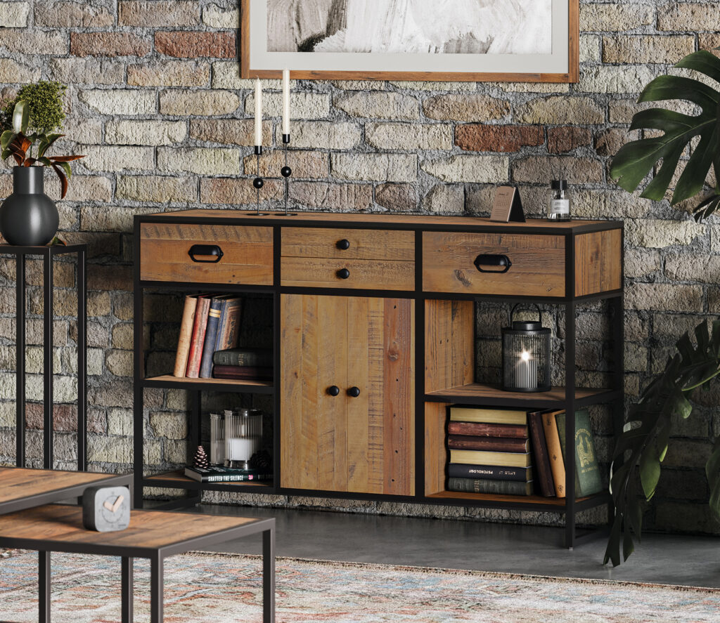 Black Victoria Rustic Large Console Table With Doors Fully Assembled Oak World