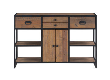 Victoria Rustic 4 Drawer 2 Door Console Table | Black Metal Frame | Assembled