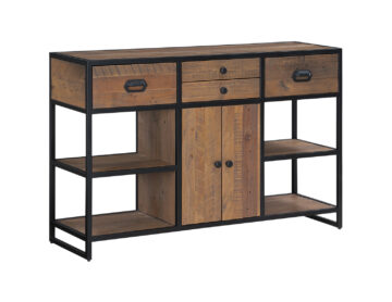 Victoria Rustic 4 Drawer 2 Door Console Table | Black Metal Frame | Assembled