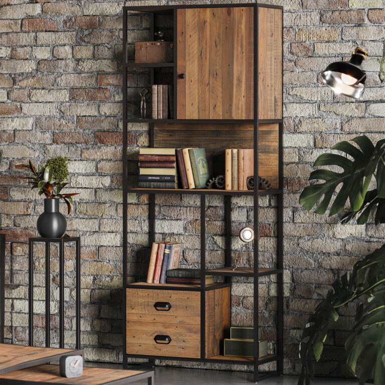 Black Victoria Rustic Large Open Bookcase | Assembled | Oak World