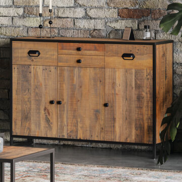 Black Victoria Rustic Sideboard With 3 Doors & 4 Drawers | Assembled