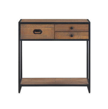 Victoria Rustic 3 Drawer Console Table | Black Metal Frame | Assembled