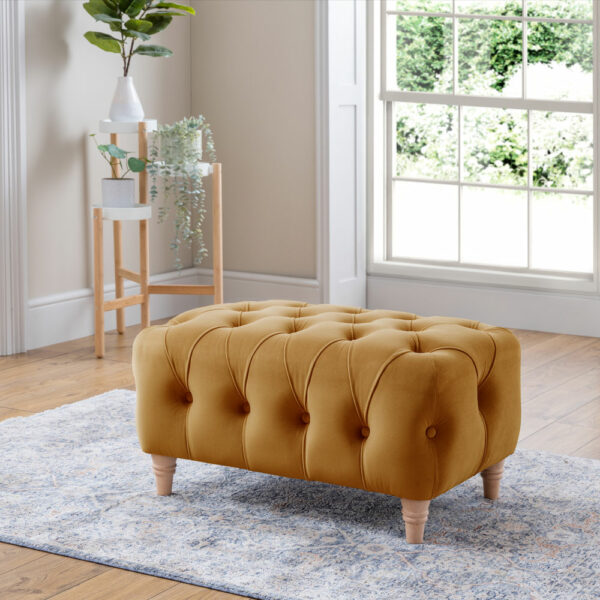 Weston Footstool | Velvet Ochre | Fully Assembled