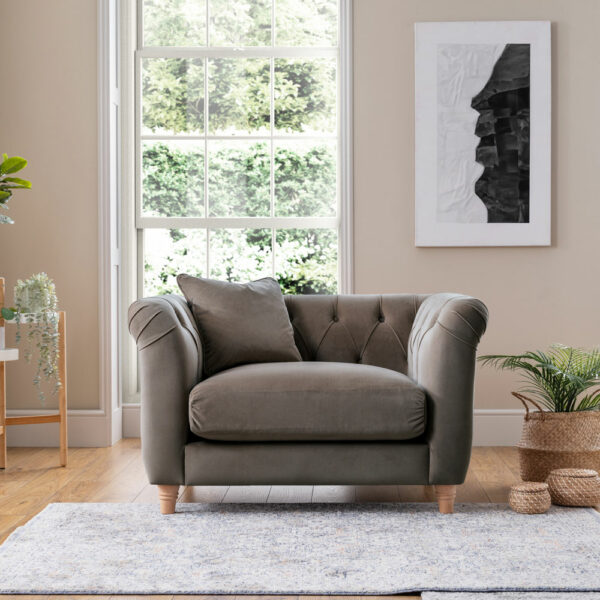 Weston Armchair | Velvet Mushroom | Fully Assembled