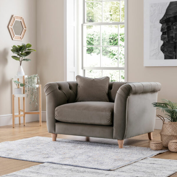 Weston Armchair | Velvet Mushroom | Fully Assembled