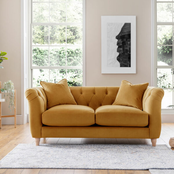 Weston 2 Seater Sofa | Velvet Ochre | Fully Assembled
