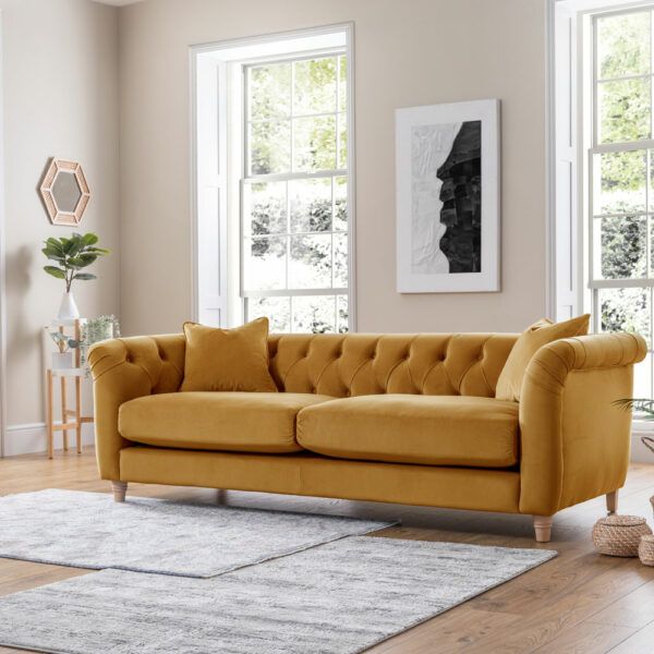 Weston 3 Seater Sofa | Velvet Ochre | Fully Assembled