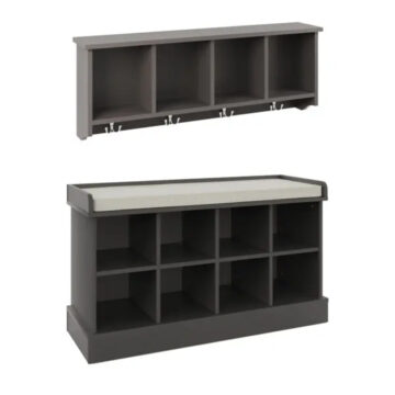 Grey Shoe Bench + Wall Rack
