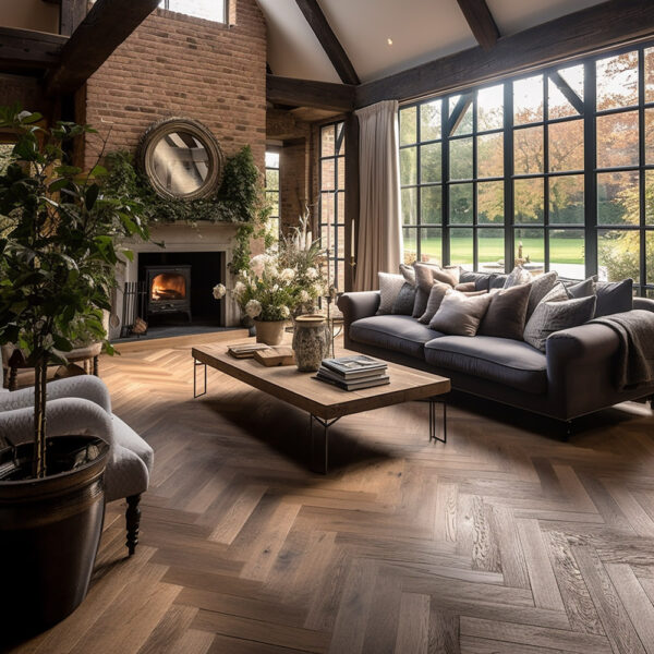 Timba Engineered Oak Flooring | Brushed & Smoked Oiled Herringbone Finish