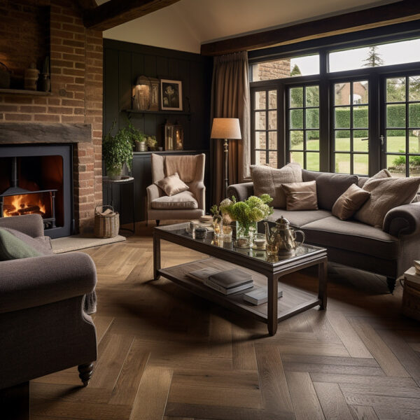 Timba Engineered Oak Flooring | Brushed & Smoked Oiled Herringbone Finish