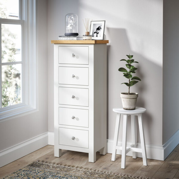 Westcliffe White 5 Drawer Tallboy | Fully Assembled
