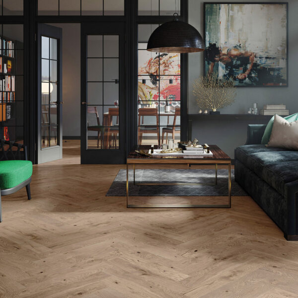 Timba Engineered Oak Flooring | French Chateau - Brushed Matt Lacquered Herringbone Finish