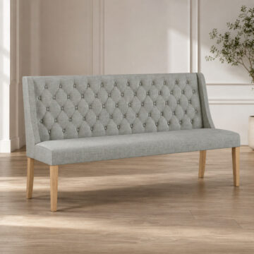 Oak Shire Upholstery Dining Sofa With Button Back - Grey Cushion -China